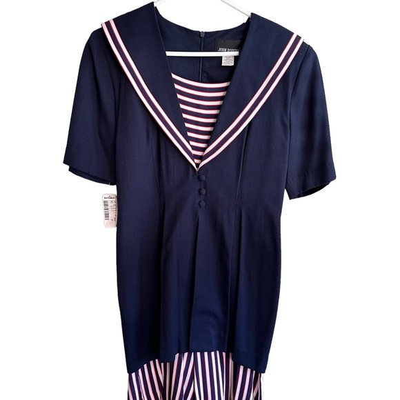 Vintage John Roberts Navy and red stripe dress. 10 - Picture 1 of 10